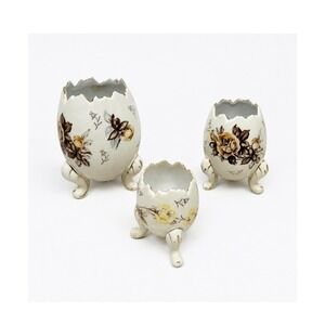 Vintage Napcoware Set of 3 Floral Egg Footed Vases C3199 Gold Trim Cracked Shell
